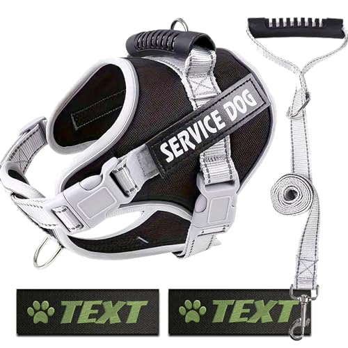 Hundegeschirr Service Dog + Leine + 2 personalisierte Etiketten (Schwarz, L) von Canicaprice