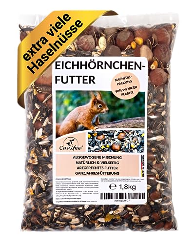 Canifee - Eichhörnchen Futter 1.8 kg Nachfüllpack artgerechtes Wildtierfutter ganzjährige Futtermischung - Nachfüllbeutel mit der extra Portion Haselnüsse - auch für Streifenhörnchen von Canifee