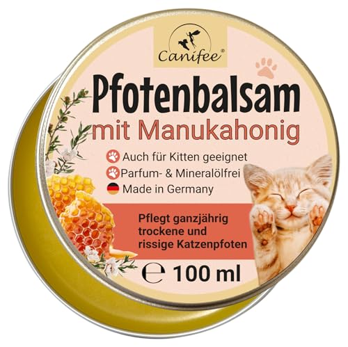 Canifee - Pfotenbalsam Katze mit Manukahonig 100ml Dose parfumfrei mineralölfrei zur optimalen Pfotenpflege Katzen, der natürliche Katzen Pfotenschutz für Sommer und Winter von Canifee