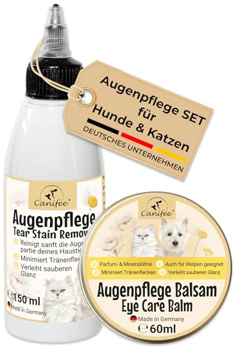 Canifee - Tränenfleckentferner Hund und Katze Augenpflege-Set aus Tränenfleckenreiniger flüssig und Tränenflecken-Balsam von Canifee