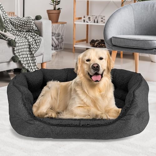 Canine Creations Arlee Home & Pet Cozy Haustierbett, orthopädisch, umweltfreundlich, oval, langlebig, kaubeständig, waschbar, Haustierbett für mittelgroße und große Hunde, Schwarz von Canine Creations