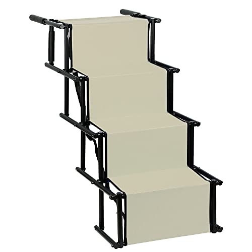 Hundetreppe faltbar, Treppe für Hunde, Auto, verstellbare Rampe, Höhe 56 – 76 cm, für Autos, SUV, LKW, Hunderampe, Auto, faltbar, Rampe für Hunde – 5 Stufen (beige) von Cannoli