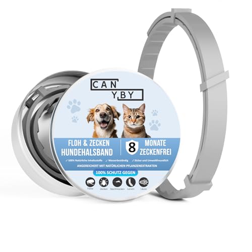 CANYBY Zeckenhalsband für Hunde – Natürlicher Zecken- & Flohschutz, Wasserdicht & Effektiver Schutz bis zu 8 Monate mit 100% natürlichen Inhaltsstoffen (Grau, 62cm) von Canyby