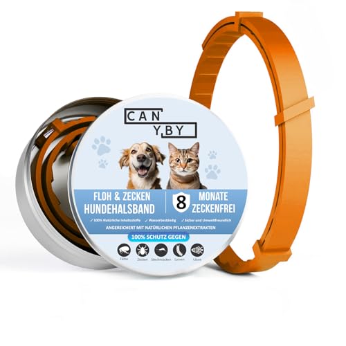 CANYBY Zeckenhalsband für Hunde – Natürlicher Zecken- & Flohschutz, Wasserdicht & Effektiver Schutz bis zu 8 Monate mit 100% natürlichen Inhaltsstoffen (Orange, 62cm) von Canyby