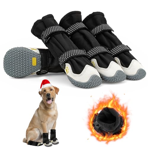 Caossuixin Rutschfeste Hundeschuhe mit reflektierenden Riemen, Größe L von Caossuixin