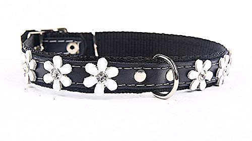 Capadi K0291 Hundehalsband verziert mit Blumen und Christallen aus echtem strapazierfähiges Leder weich unterlegt, Schwarz, Breite 30 mm, Länge 65 cm von Capadi