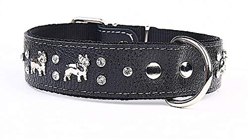 Capadi K0351 Weites Hundehalsband für Bulldoge verziert mit Ornament und Christallsteinen aus echtem strapazierfähiges Leder weich unterlegt, Schwarz, Breite 40 mm, Länge 45 cm von Capadi