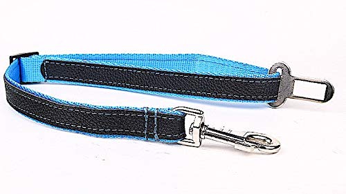 Capadi K0703 Autosicherheitsgurt für den Hund weich unterlegt und Starkes Hundehalsband aus Echtleder, Blau, Breite 25 mm, Länge 70 cm von Capadi