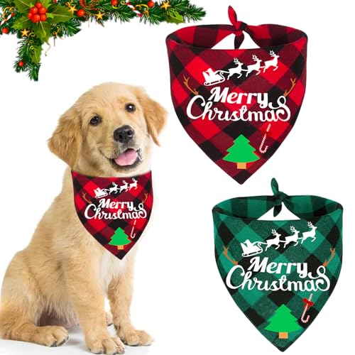 2 Stück Weihnachtshund Bandanas, Hundehalstuch Weihnachten, Haustier Bandana Schal, Halstuch Hund, Dreieck Lätzchen, Schal Halstuch für Hunde Weihnachten Haustier Kostüm Zubehör für Hunde Katzen(B) von Capgoost