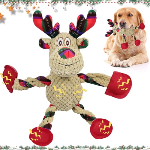 Capgoost Hundespielzeug Weihnachten, Kauspielzeug für Kleine und Mittlere Hunde, Quietschendes Rentiere, Rentier Hunde Kauspielzeug, Interaktives Hundespielzeug, Weihnachten Geschenke für Hunde (B) von Capgoost