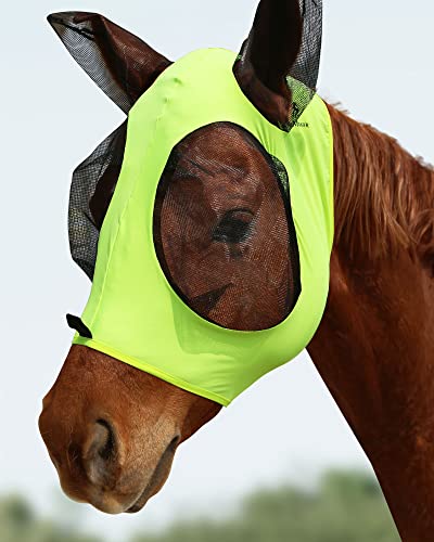CareMaster Fliegenmaske für Pferde, ultraleicht, UV-beständig, volle Sichtbarkeit, dehnbar, Fluro Lime (M; Cob) von CareMaster