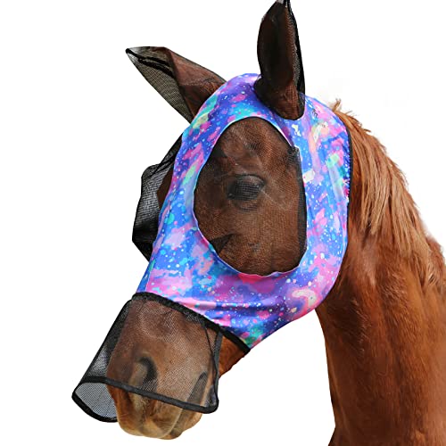 CareMaster Fliegenmaske für Pferde, lange Nase mit Ohren, bunte Punkte (L; volle Größe) von CareMaster