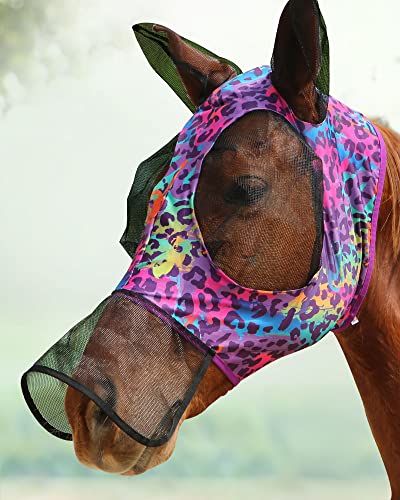 CareMaster Fliegenmaske für Pferde, lange Nase mit Ohren, rosa Leopard (L; volle Größe) von CareMaster