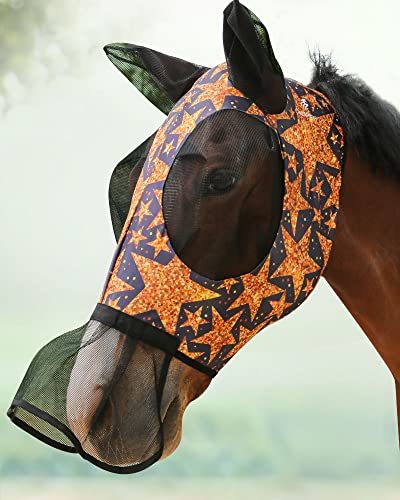 CareMaster Pferdefliegenmaske mit Nasenrock, goldene Sterne (L; volle Größe) von CareMaster