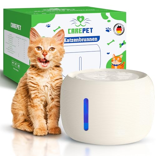 Katzenbrunnen CarePet© Trinkbrunnen - 2.5L - Automatischer Trinkbrunnen mit Aktivkohlefilter - Ideal für Katzen, kleine Hunde, Ultra-leisem Pumpenbetrieb, sauberes und gesundes Trinkwasser (Beige) von Carepet