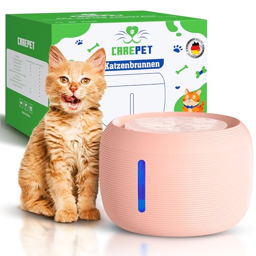 Katzenbrunnen CarePet© Trinkbrunnen - 2.5L - Automatischer Trinkbrunnen mit Aktivkohlefilter - Ideal für Katzen, kleine Hunde, Ultra-leisem Pumpenbetrieb, sauberes und gesundes Trinkwasser (Rosa) von Carepet