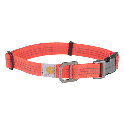 Carhartt Voll verstellbare Nylon-Gurtband-Halsbänder für Hunde, reflektierende Nähte für Sichtbarkeit, Korallenrot (Nylon-Gurtband), Größe M von Carhartt