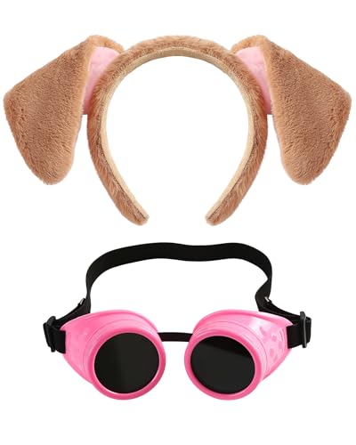 Carkno Braune Hundeohren Stirnband rosa Steampunk Brille Halloween Kostüm Zubehör Patrol Cosplay Party Supplies für Skye Paw von Carkno