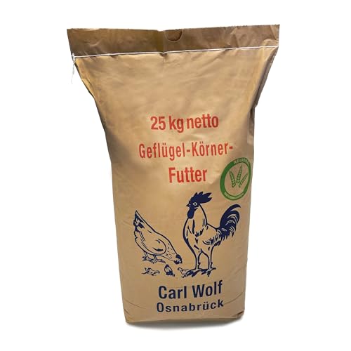Carl Wolf - Geflügelkörnerfutter - 25 kg - Natürliche Premium-Qualität für gesundes Geflügel | Hühner | Enten | Regional | Naturbelassen | Ohne Gentechnik von Carl Wolf