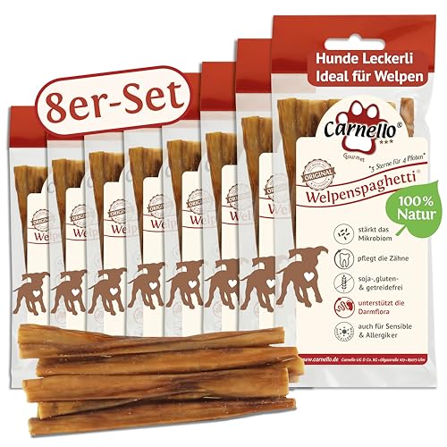 Carnello Hundeleckerli kleine Hunde – Welpenspaghetti – Welpen Leckerlies, Leckereien für Hunde, Hundesnack – Hundeleckerli Getreidefrei - Leckerlibeutel klein (8 x 30g) von Carnello