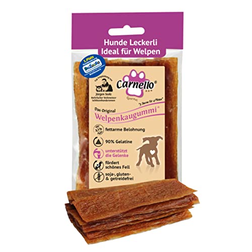 Carnello Welpen Leckerlies - Welpenkaugummi – Hunde Leckerlis, Kauknochen Hund Welpe, Kauartikel Hund – Hundeleckerli getreidefrei - Wiederverschließbare Beutel (1 x 60g) von Carnello