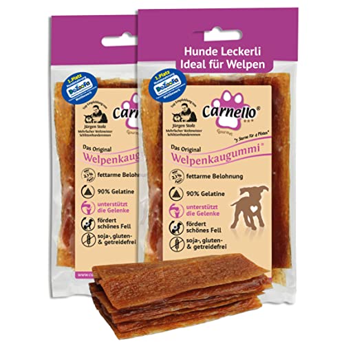 Carnello Welpen Leckerlies - Welpenkaugummi – Hunde Leckerlis, Kauknochen Hund Welpe, Kauartikel Hund – Hundeleckerli getreidefrei - Wiederverschließbare Beutel (2 x 60g) von Carnello