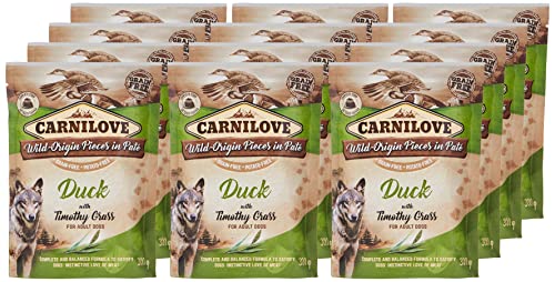 CARNILOVE 12x300 gr Dog Pouch eend/Timothy Gras hondenvoer von CARNILOVE