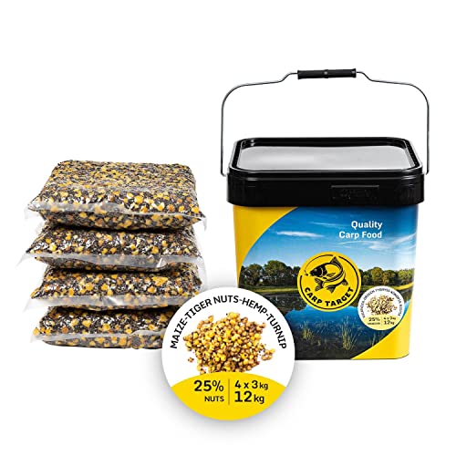 Carp Target - Partikelmix mit Eimer 17 L - Enthält fertige Körner für die Karpfenmethode - Mix natürliches Futter zum Anlocken von Karpfen - 12 kg - Vakuumverpackt 3 x 4kg von Carp Target