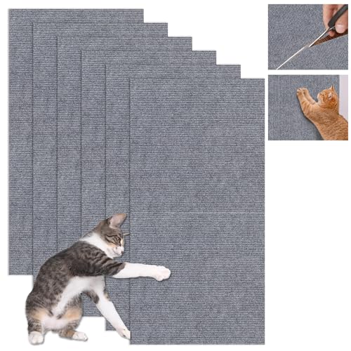 6 Stück Selbstklebend Kratzbretter Katze, 30 * 60cm Katzen Kratzmatte Hellgrau Climbing Cat Scratcher, Wiederverwendbarer Kratzschutz Katzenkratzmatte ür Schützt Teppiche Sofa Möbelschutz von Carreuty