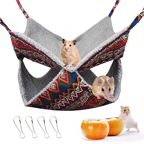 Doppelschichtiger Hamsterbettkäfig Hängematte, hängender Bettkäfig für Kleintiere, weiches Plüsch, Haustierzubehör für Meerschweinchen, Papageien, Frettchen, Eichhörnchen, Hamster, Rattenrot von Carreuty