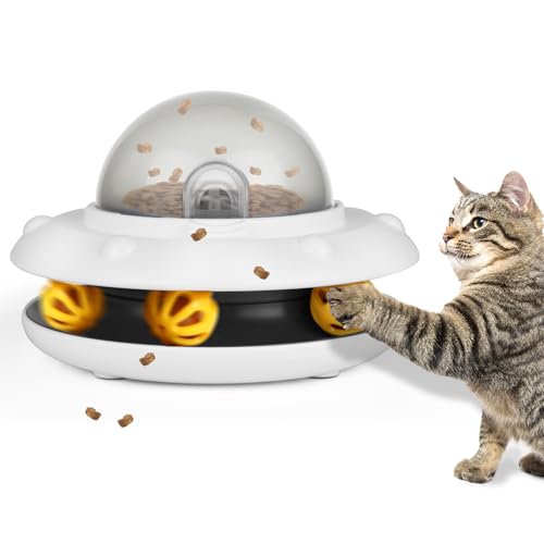 Elektrischer interaktiver Katzenfutterspender 2-in-1 Slow Feeder & Track Ball Spielzeug mit Glockenpuzzle & Snackspender fördert gesunde Ernährung & geistige Stimulation Lange Akkulaufzeit für den von CarrieCathy