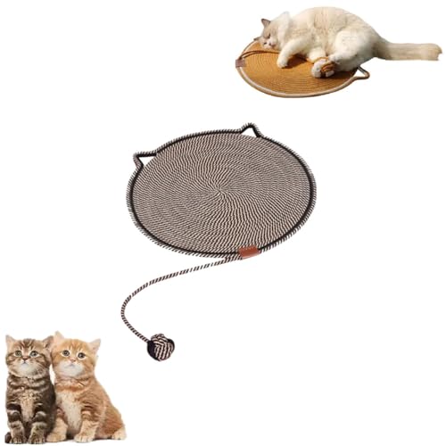 Katzenkratzmatte, Naturbaumwollseil Runde Horizontale Kratzpads mit Ball Spielzeug, Runde Horizontale Boden Kratzmatte für Indoor Katzen Schleifen Krallen Nägel, Katzenmöbel Protector von Carroterr