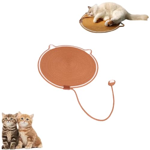 Katzenkratzmatte, Naturbaumwollseil Runde Horizontale Kratzpads mit Ball Spielzeug, Runde Horizontale Boden Kratzmatte für Indoor Katzen Schleifen Krallen Nägel, Katzenmöbel Protector von Carroterr