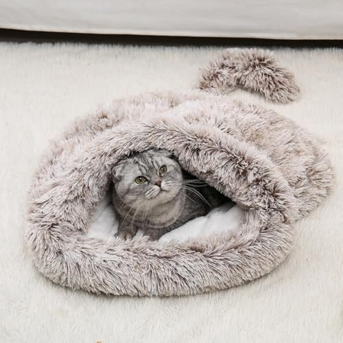 Katzenschlafsack Selbstwärmende Katzenbetten für Indoor-Katzen, Winterschlafsack, weicher Plüsch-Katzensack, flauschiger Katzentunnel, beruhigende Schlafsäcke für Katzen von Carroterr