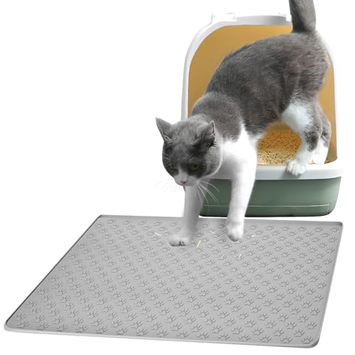 katzenklo Matte silikon 55x40cm Katzenstreu Matte Wasserdicht Futtermatte für Haustiere für Katzentoilette Oder Tiernäpfe, Leicht zu Reinigen (Grau) von Carseatty