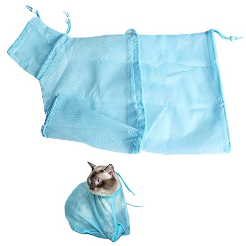 Carykon Verstellbare multifunktionale Polyester-Taschen für Katzen zum Waschen und Duschen, Netzbeutel für Haustiernägel, Blau von Carykon