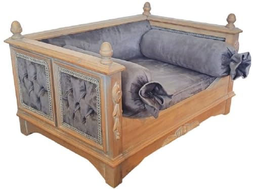 Casa Padrino Barock Hundebett Grau/Naturfarben - Prunkvolles Antik Stil Hundebett - Handgefertigte Hunde Möbel im Barockstil - Antik Stil Tiermöbel - Barock Tiermöbel von Casa Padrino