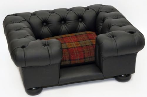 Casa Padrino Luxus Chesterfield Leder Hundebett Schwarz/Mehrfarbig 109 x 89 x H. 37 cm - Rechteckiges Echtleder Hundebett - Luxus Chesterfield Leder Tiermöbel von Casa Padrino