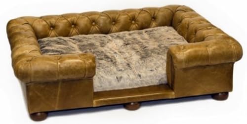 Casa Padrino Luxus Chesterfield Leder Hundebett Vintage Braun/Dunkelbraun 134 x 104 x H. 37 cm - Rechteckiges Echtleder Hundebett - Luxus Chesterfield Leder Tiermöbel von Casa Padrino