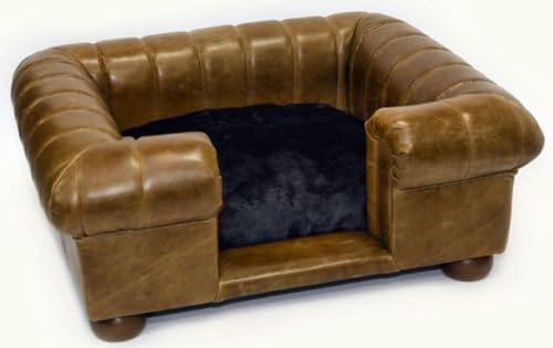 Casa Padrino Luxus Leder Hundebett Vintage Braun/Dunkelbraun/Schwarz 109 x 89 x H. 37 cm - Rechteckiges Echtleder Hundebett - Luxus Echtleder Tiermöbel von Casa Padrino