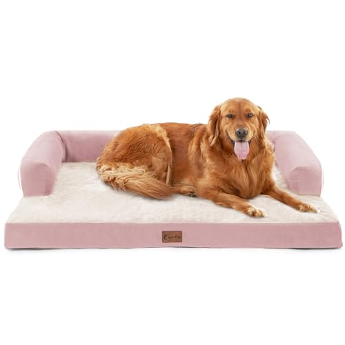 Casa Paw Orthopädisches Bett für extra große Hunde, wasserdicht, XLarge Memory-Schaum-Couch mit bequemer Nackenrolle, abnehmbarem, waschbarem Bezug und rutschfester Unterseite, Größe XL, Rosa von Casa Paw