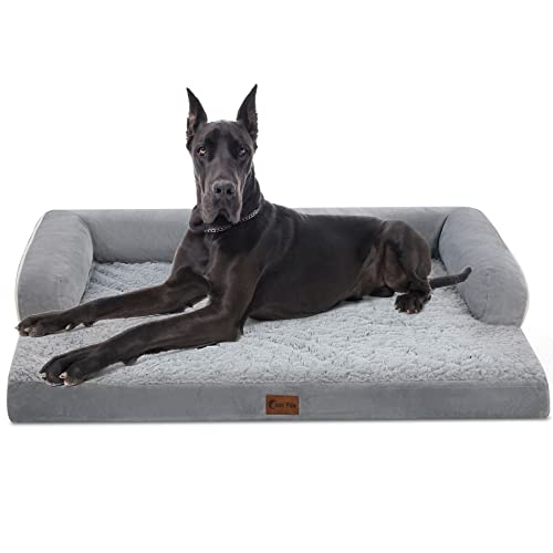 Casa Paw Orthopädisches Hundebett für extra große Hunde, wasserdichte Hundebetten XL, Memory-Schaumstoff-Hundecouchbett, bequeme Nackenrolle Haustierbett mit abnehmbarem, waschbarem Bezug, rutschfeste Unterseite (XXL, grau) von Casa Paw