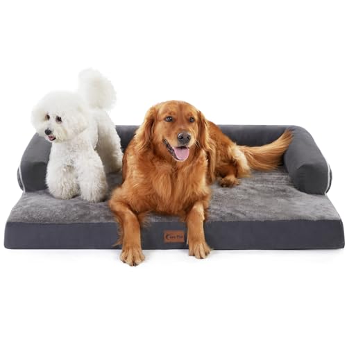 Casa Paw Orthopädisches Hundebett für extra große Hunde, wasserdichte Hundebetten XL, Memory-Schaumstoff-Hundecouchbett, bequeme Nackenrolle mit abnehmbarem, waschbarem Bezug, rutschfeste Unterseite (X-Large, Dunkelgrau) von Casa Paw