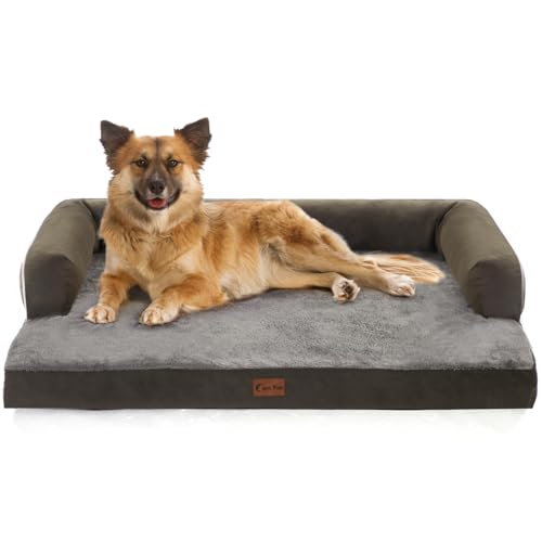 Casa Paw Orthopädisches Hundebett für große Hunde, wasserdichtes Hundebett, groß, Memory-Schaumstoff, Hundecouchbett, bequeme Nackenrolle mit abnehmbarem waschbarem Bezug, rutschfeste Unterseite (groß, dunkelgrün) von Casa Paw