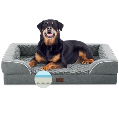 Casa Paw XL-Hundebett aus Memory-Schaum mit Nackenrolle, kühlendes Hundebett für extra große Hunde, Jumbo-Hundebett, orthopädisches Hunde-Couch-Bett mit abnehmbarem, waschbarem Bezug und rutschfester von Casa Paw