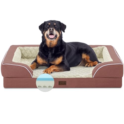 Casa Paw XL-Hundebett aus Memory-Schaum mit Nackenrolle, kühlendes Hundebett für extra große Hunde, Jumbo-Hundebett, orthopädisches Hunde-Couch-Bett mit abnehmbarem, waschbarem Bezug und rutschfester von Casa Paw