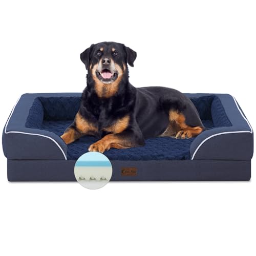 Casa Paw XL-Hundebett aus Memory-Schaum mit Nackenrolle, kühlendes Hundebett für extra große Hunde, Jumbo-Hundebett, orthopädisches Hunde-Couch-Bett mit abnehmbarem, waschbarem Bezug und rutschfester von Casa Paw