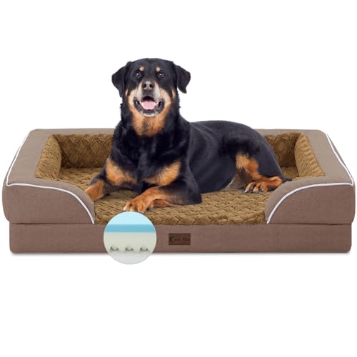 Casa Paw Hundebett aus Memory-Schaum mit Nackenrolle, Jumbo-Rassen-Hunde-Couch-Bett mit abnehmbarem, waschbarem Bezug und rutschfester Unterseite (Jumbo, Braun) von Casa Paw