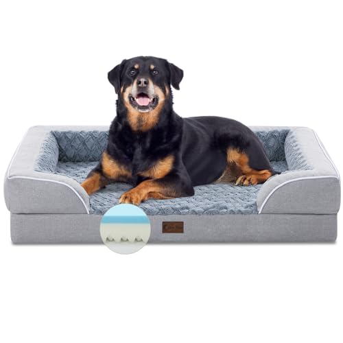 Casa Paw XL-Hundebett aus Memory-Schaum mit Nackenrolle, kühlendes Hundebett für extra große Hunde, Jumbo-Rassen-Hundebett, orthopädisches Hunde-Couch-Bett mit abnehmbarem, waschbarem Bezug und von Casa Paw