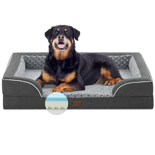Casa Paw XL-Hundebett aus Memory-Schaum mit Nackenrolle, kühlendes Hundebett für extra große Hunde, Jumbo-Rassen-Hundebett, orthopädisches Hunde-Couch-Bett mit abnehmbarem, waschbarem Bezug und von Casa Paw